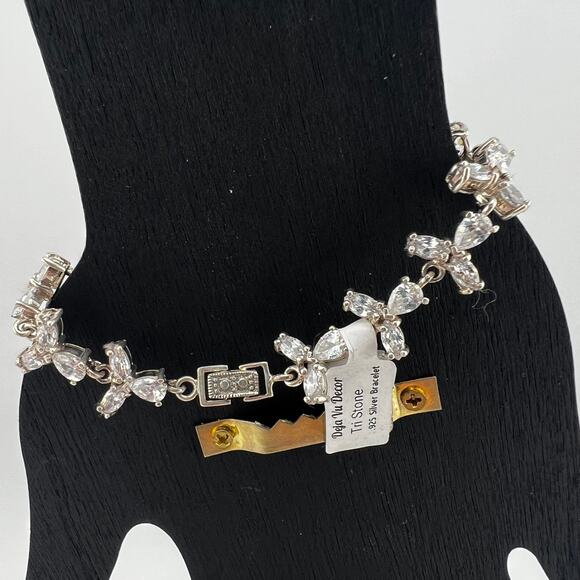 NWT Clear Czech Crystal 925 Sterling Silver Prong Set Bracelet 7" - Picture 2 of 7